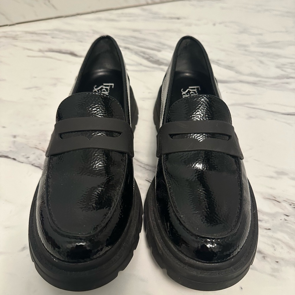 Franco Sarto lug sole loafers in patent leather.